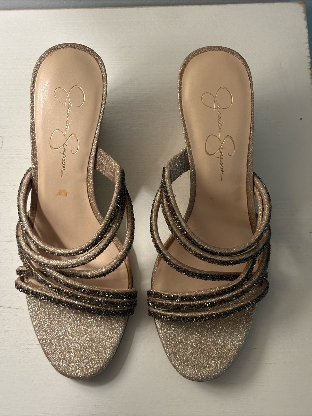Jessica Simpson Colley Wedge Glitter Multi-Strap Slide Mules